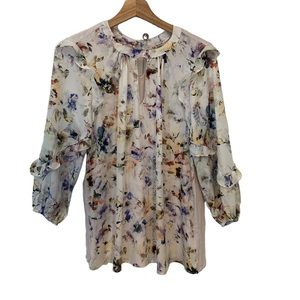Anthropologie Dolan Floral Araminta Ruffle Blouse with Keyhole Front and…